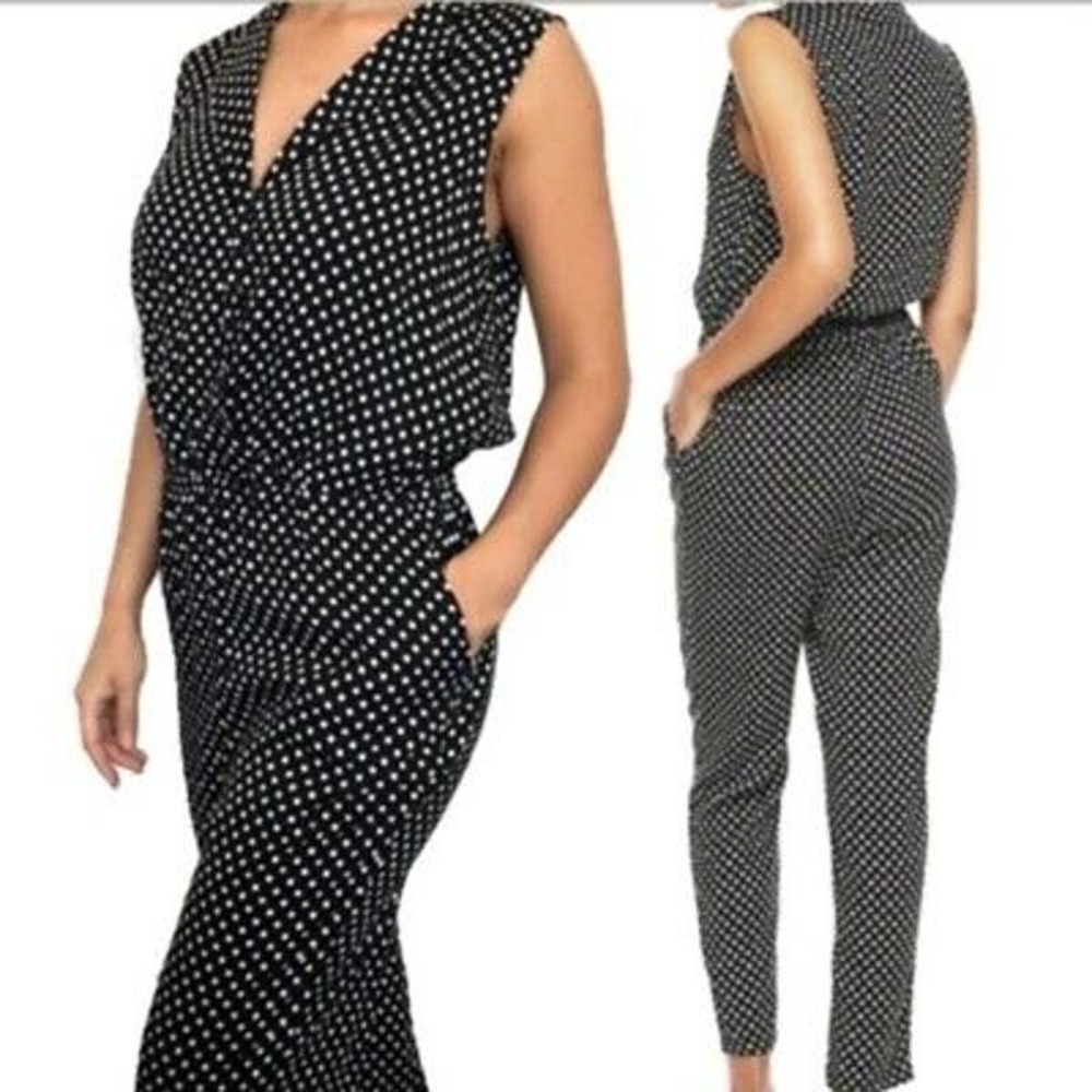 NWT Popsugar Women's Black Jumpsuit With White Polka Dots. Size S‎